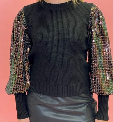 Black Foiled Balloon Sleeve Sweater