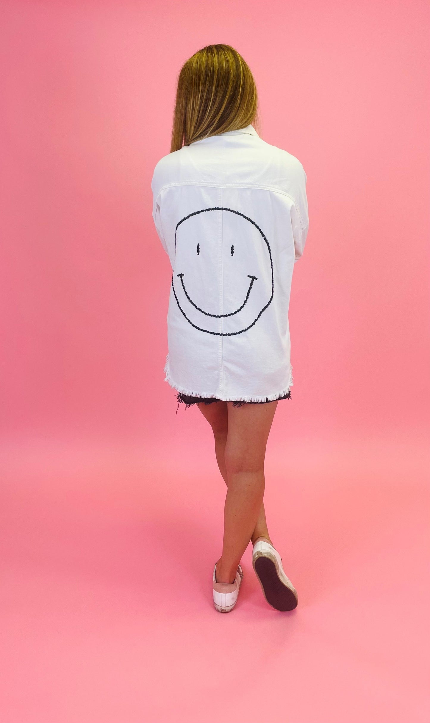 White Happy Face Shacket