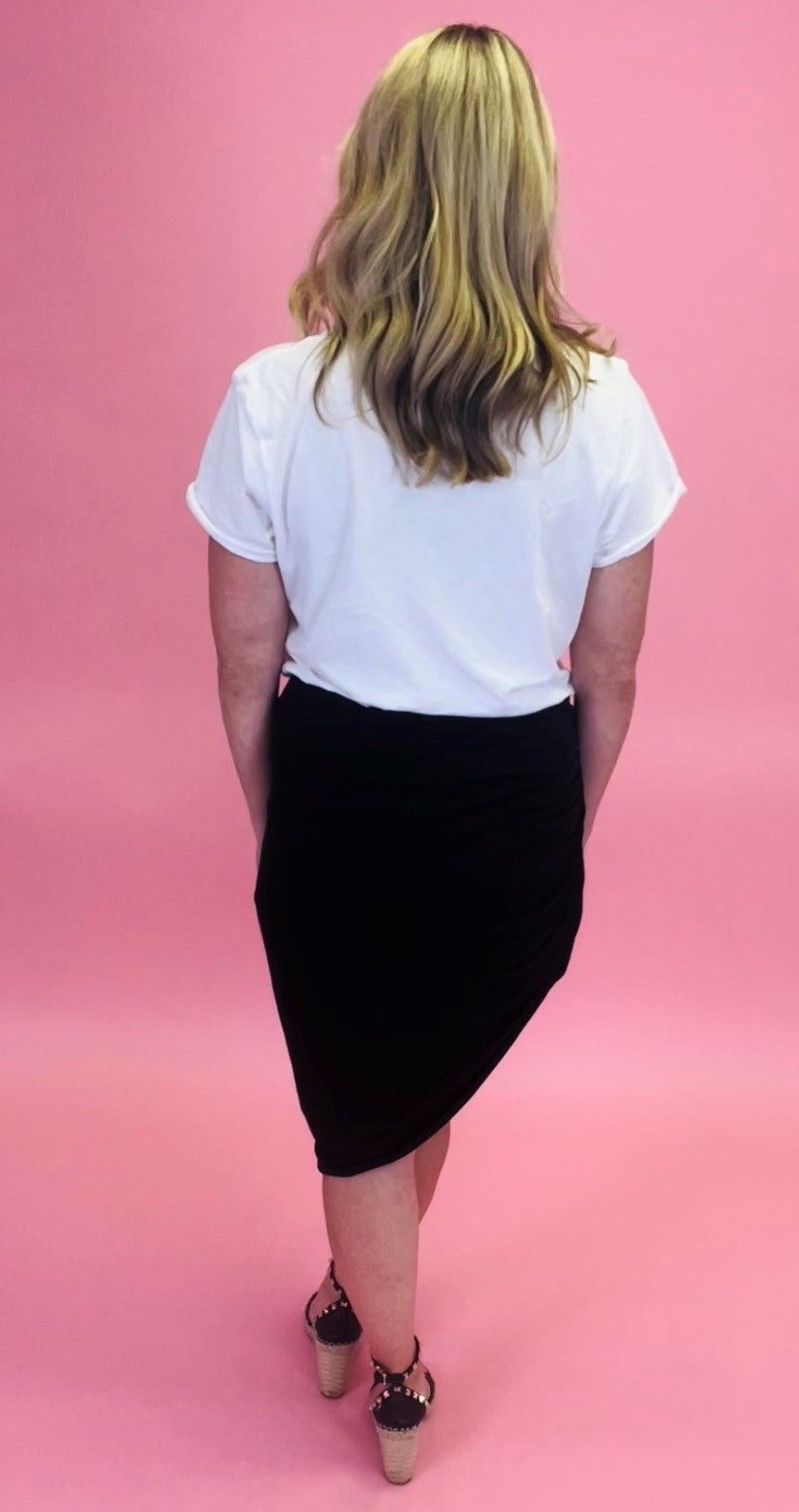 Black Ruched Side Midi Skirt