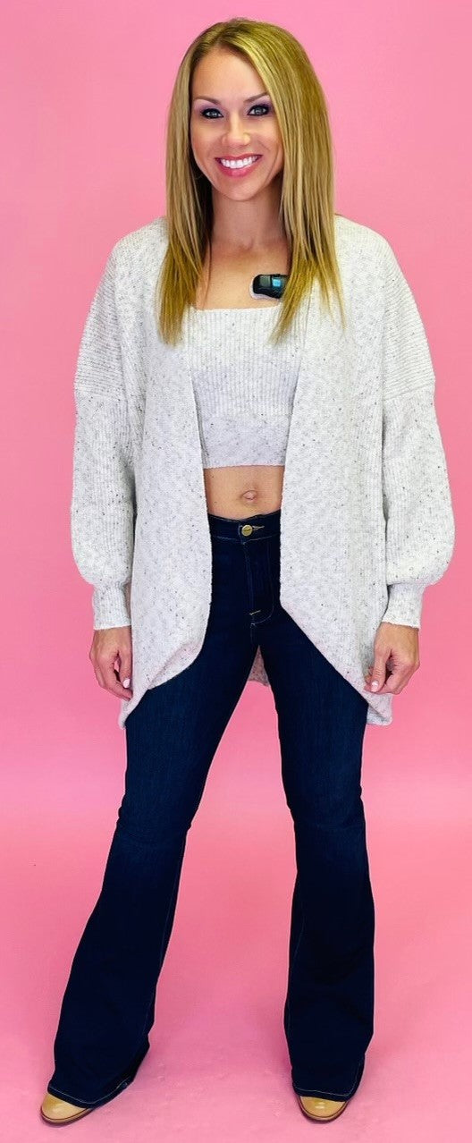 Mixed Yarn Sweater Knit Cardigan