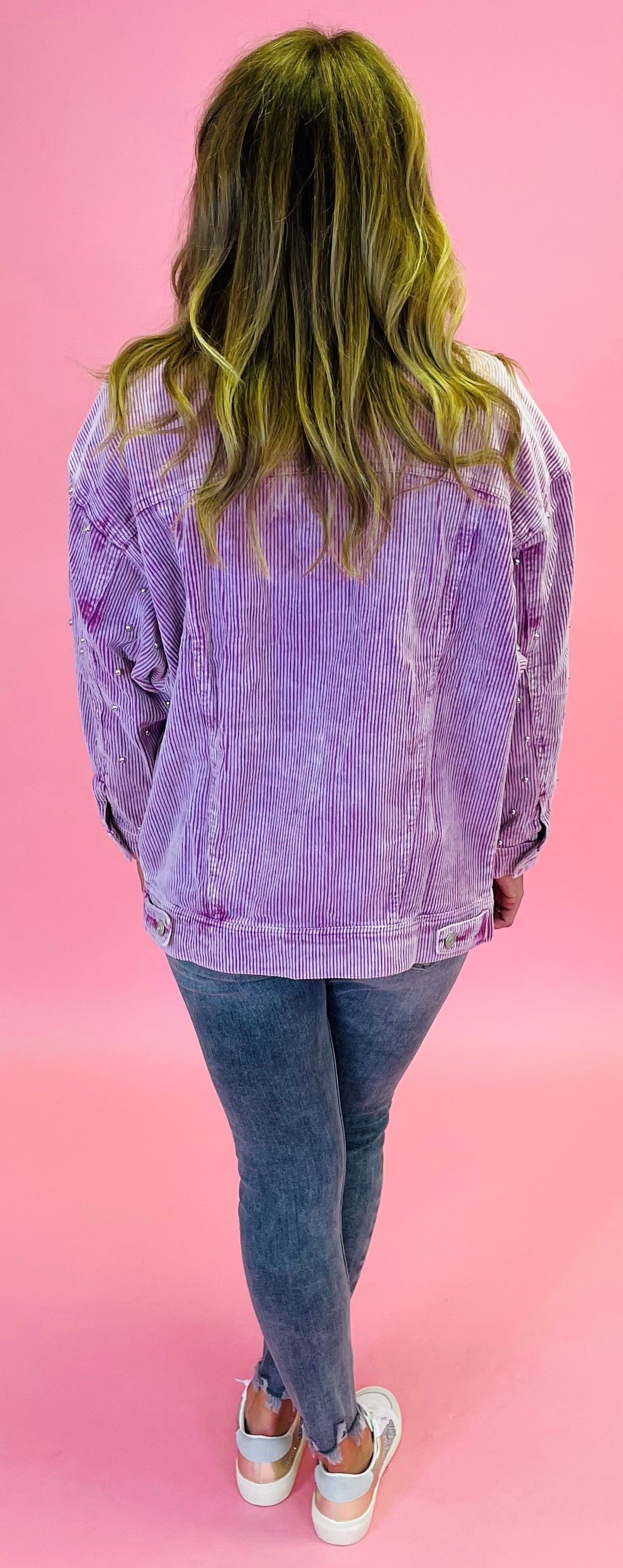 Studded Sleeve Washed Corduroy Jacket