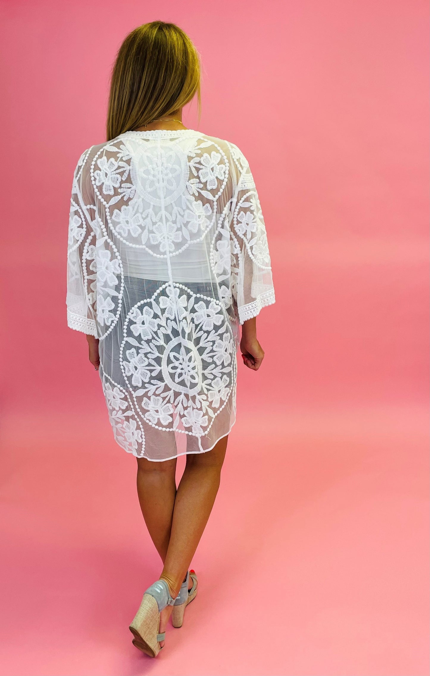 Floral Lace Open Front Kimono