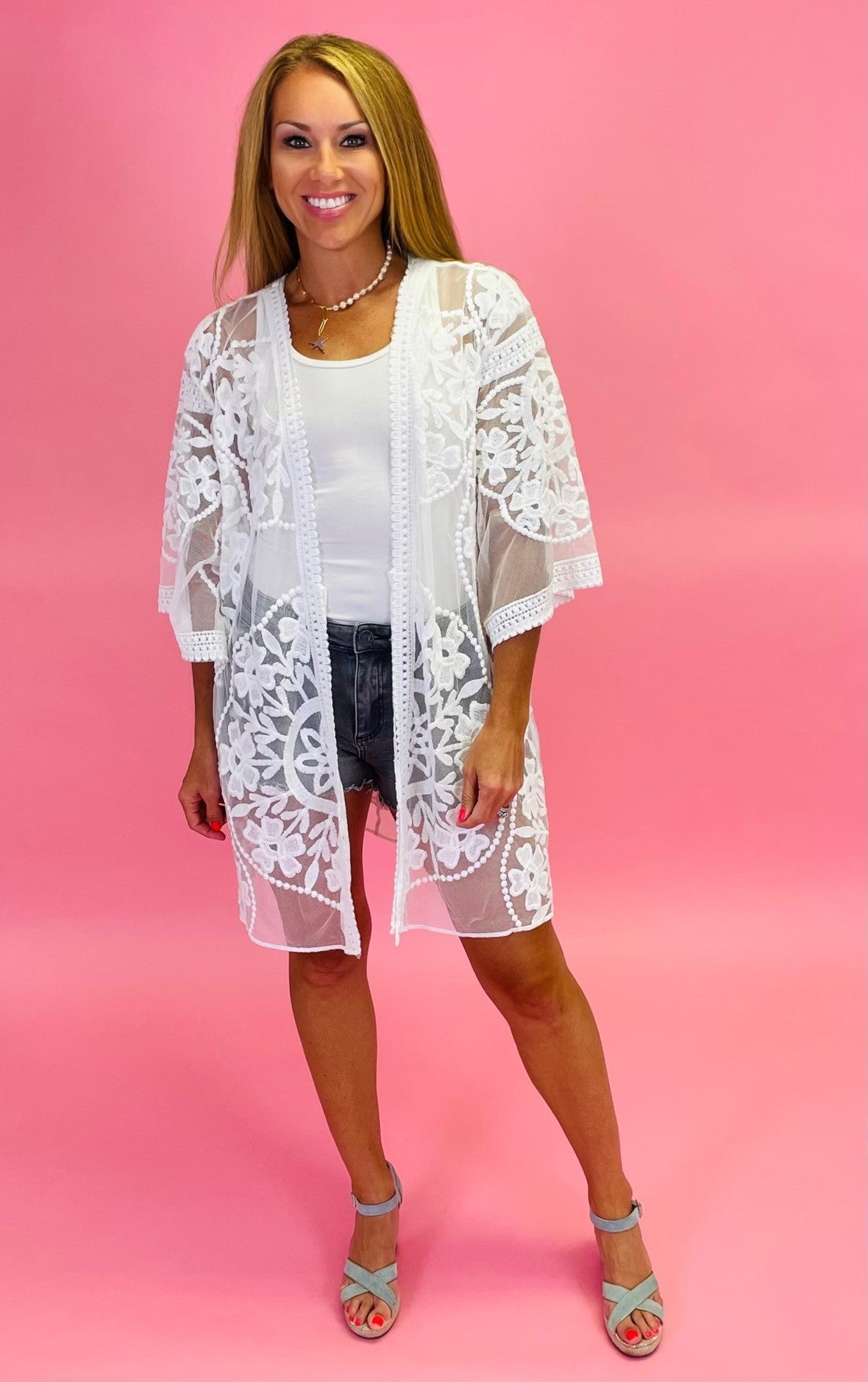 Floral Lace Open Front Kimono
