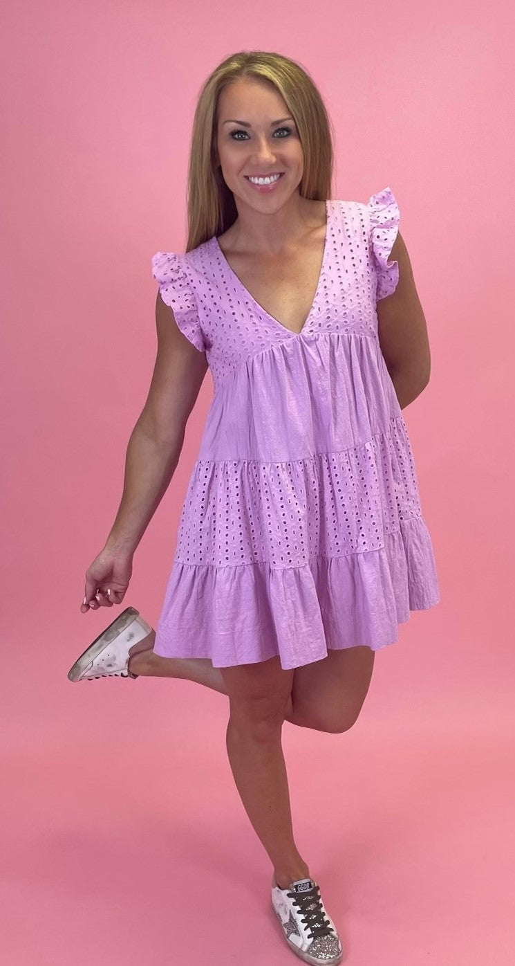 V-Neck Eyelet Dress Orchid