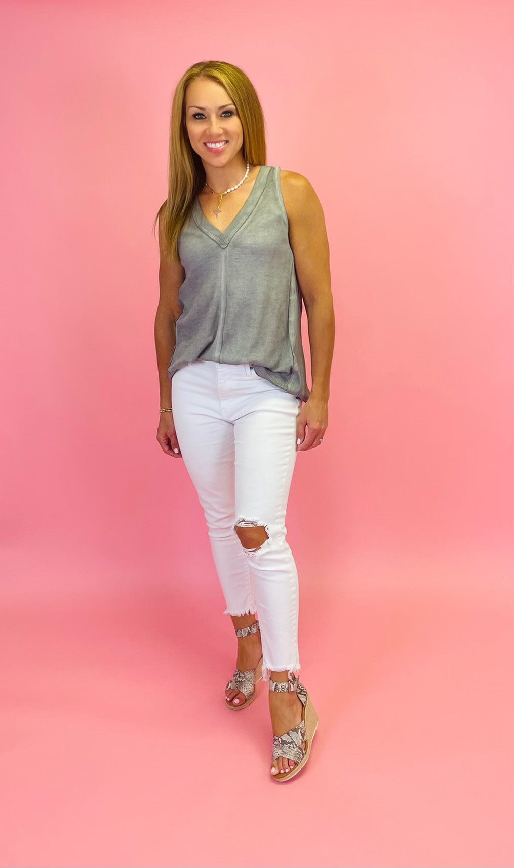 Waffled V-Neck Sleeveless Top