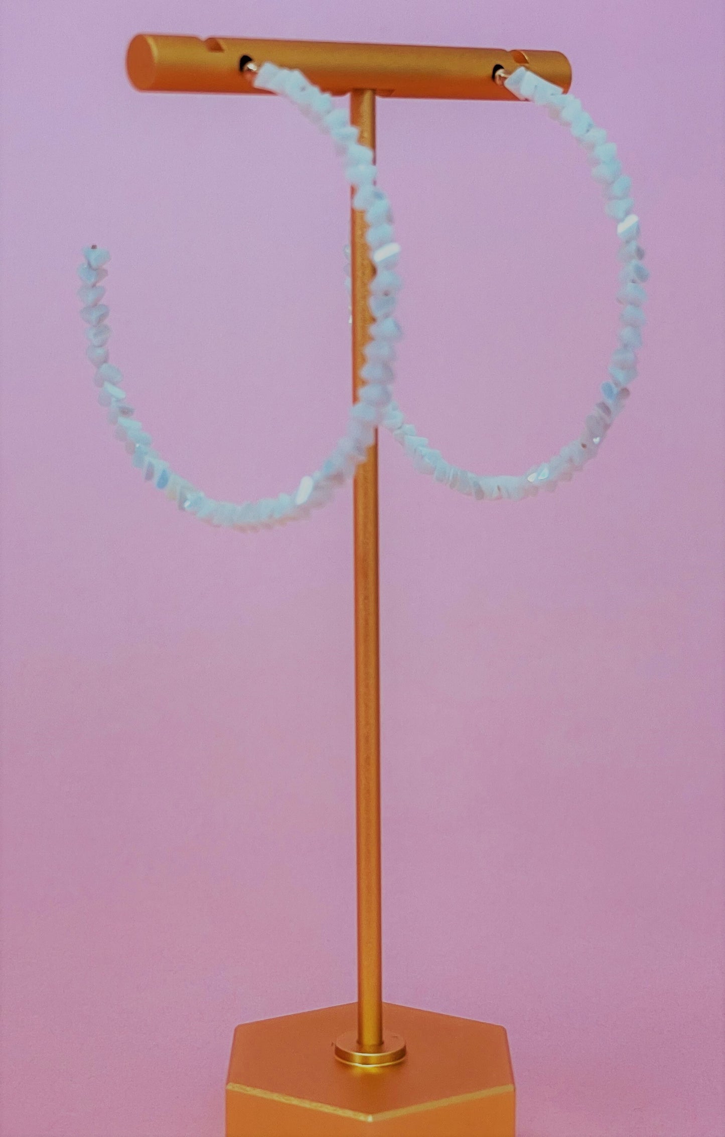 White Shimmer Bead Hoop Earrings