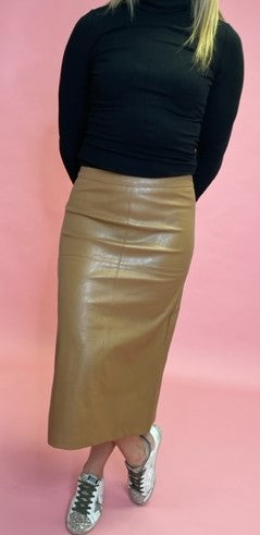 A Line Faux Leather Midi Skirt