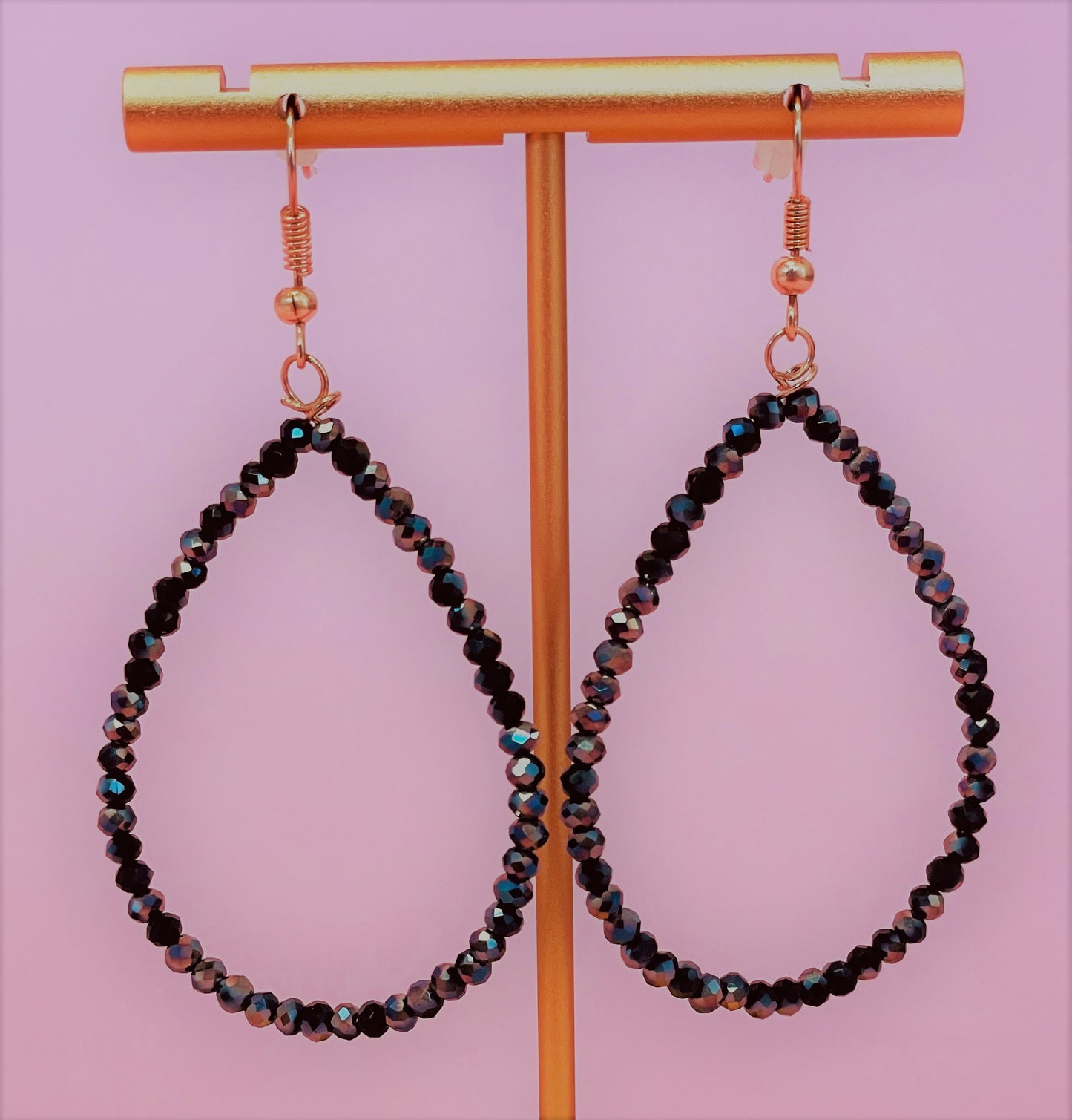 Black Shimmer Bead Oval Earrings