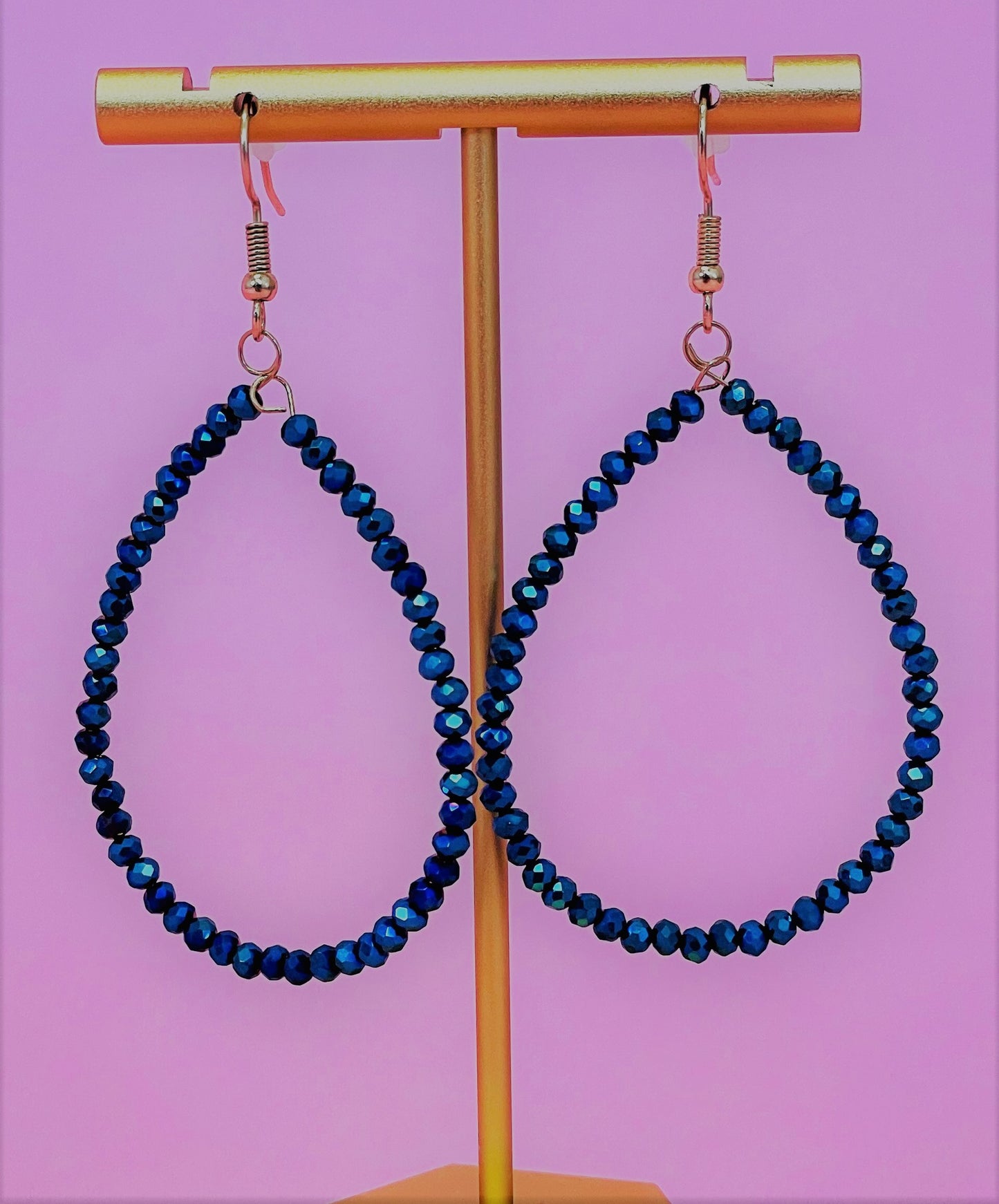 Blue Shimmer Bead Oval Earrings