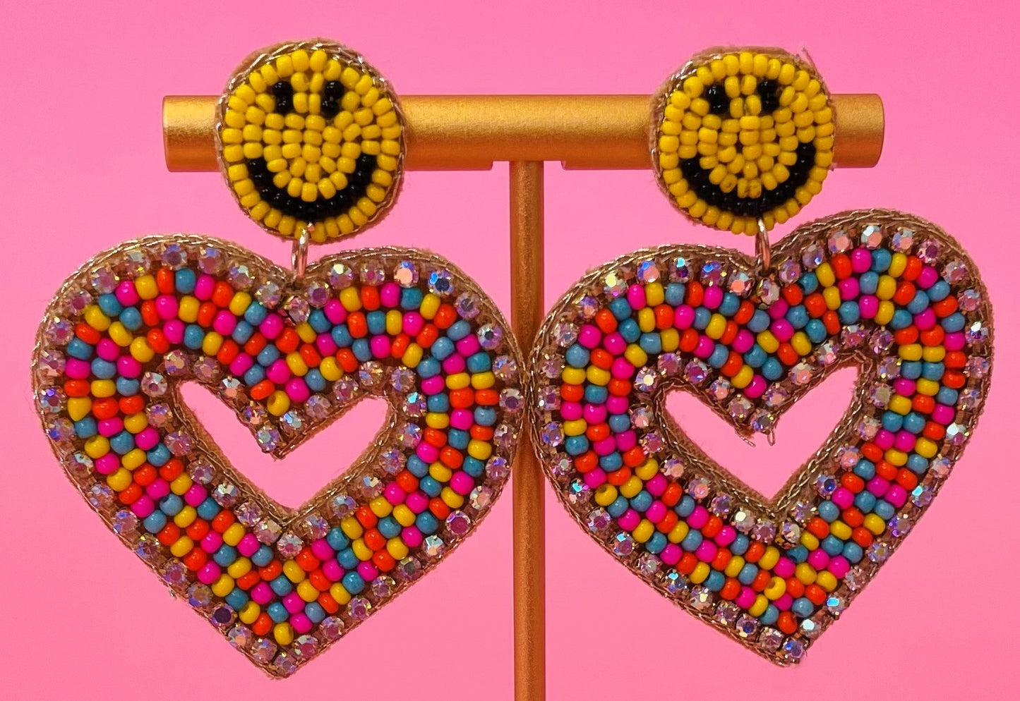Gold Heart Shaped Smiley Face Earrings