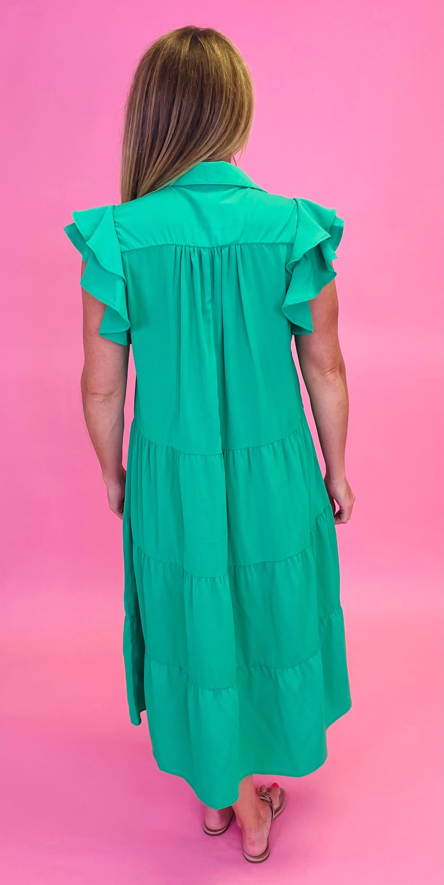 Kelly Green Tiered Midi Dress