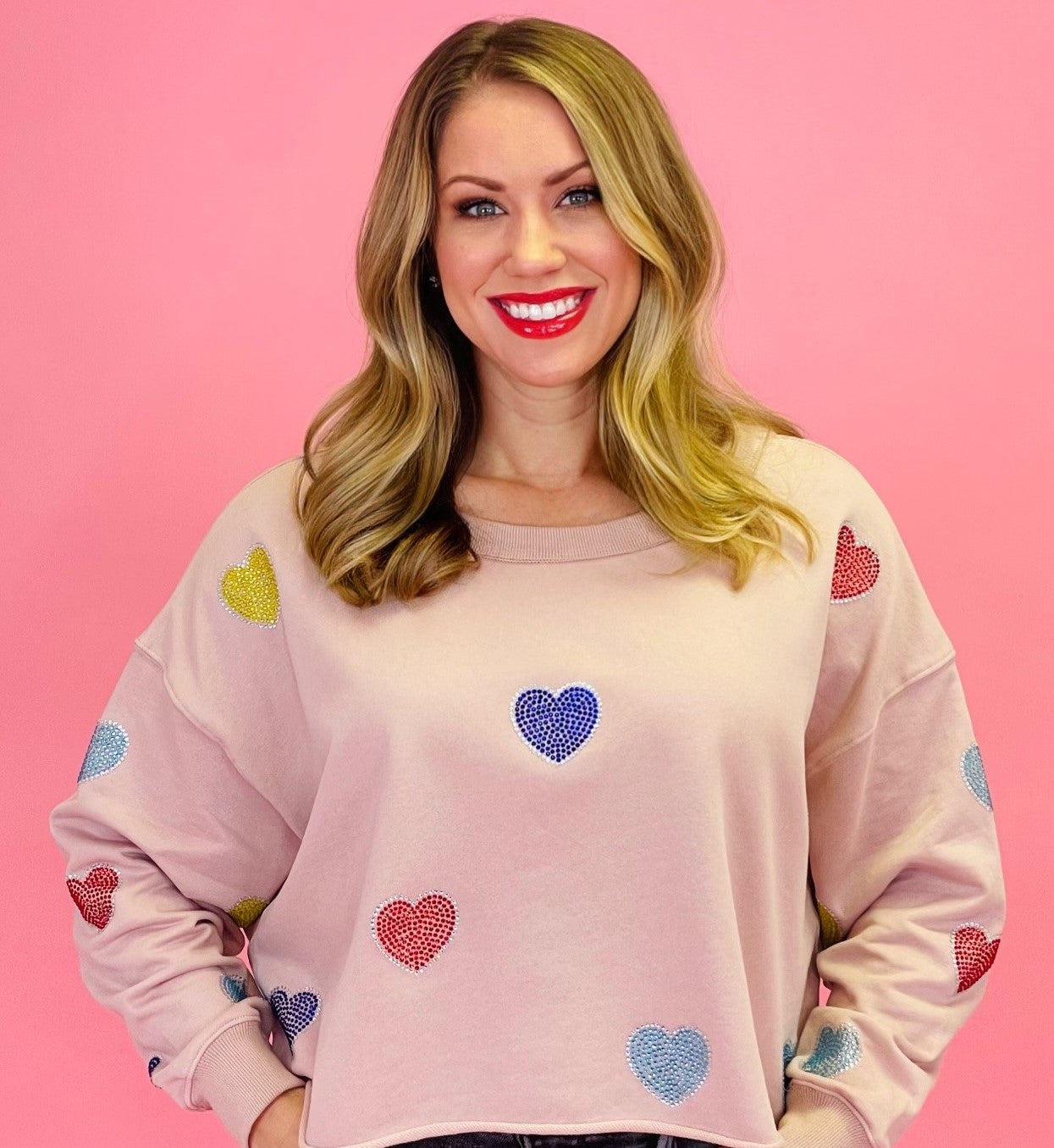 Rhinestone Heart Studded Sweatshirt