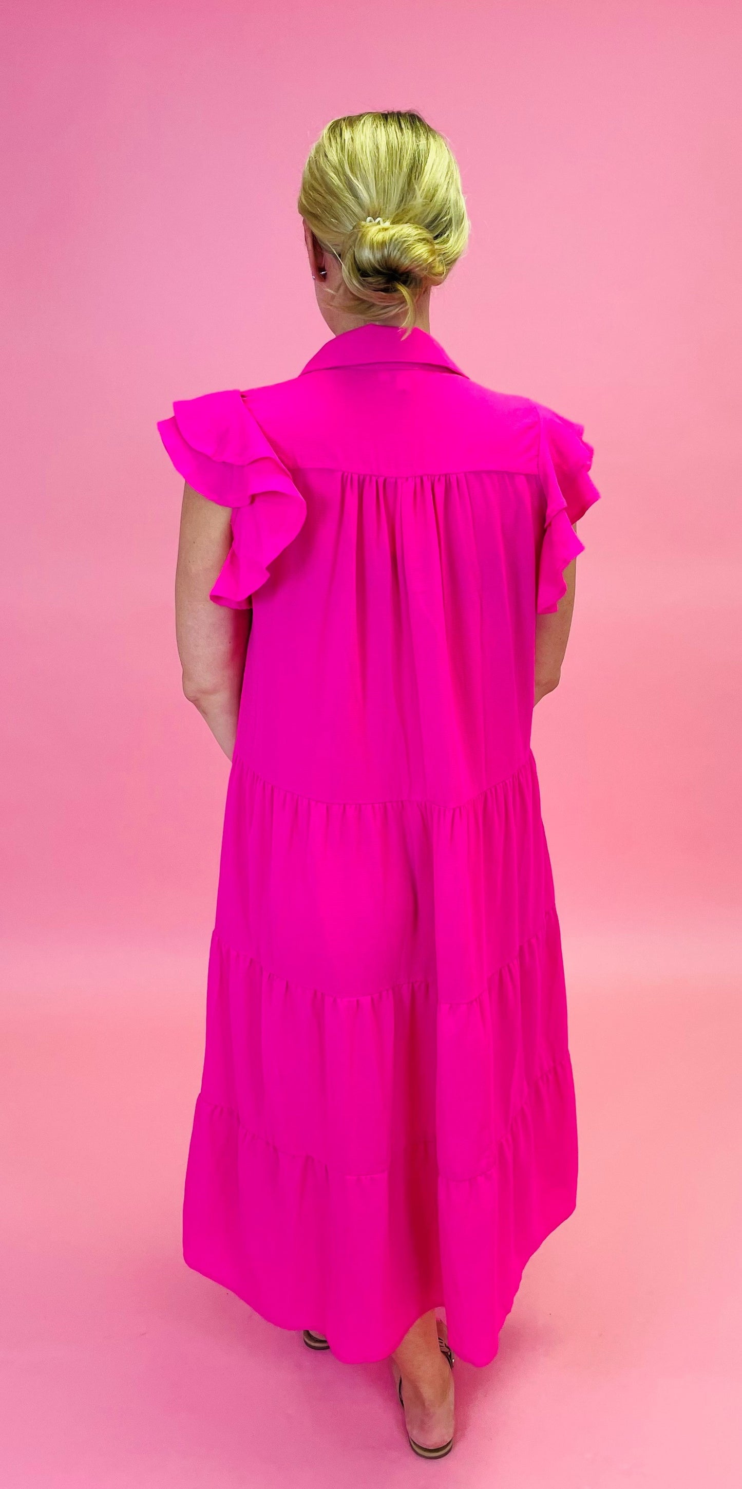 Hot Pink Tiered Midi Dress