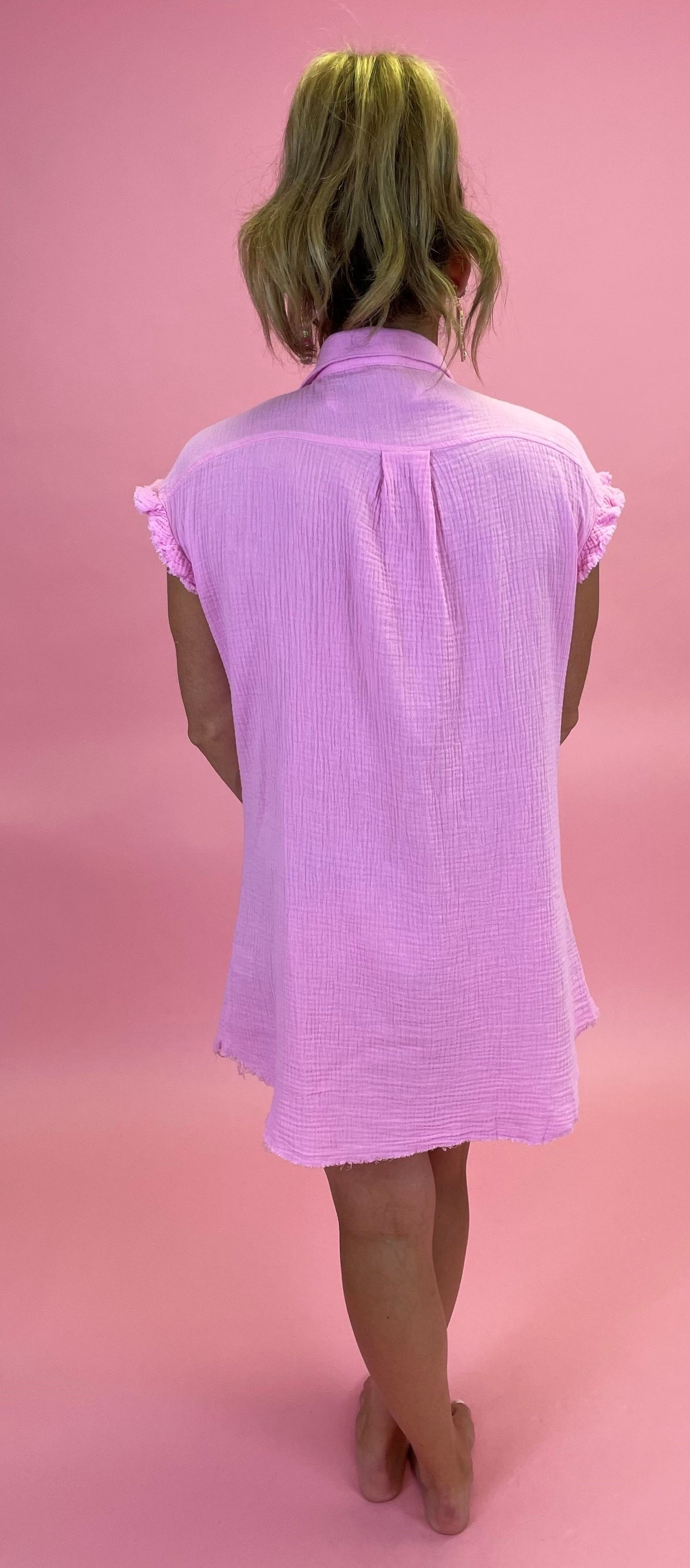 Bubble Pink Gauze Shirt Dress