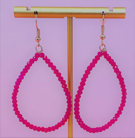 Pink Shimmer Bead Oval Earrings